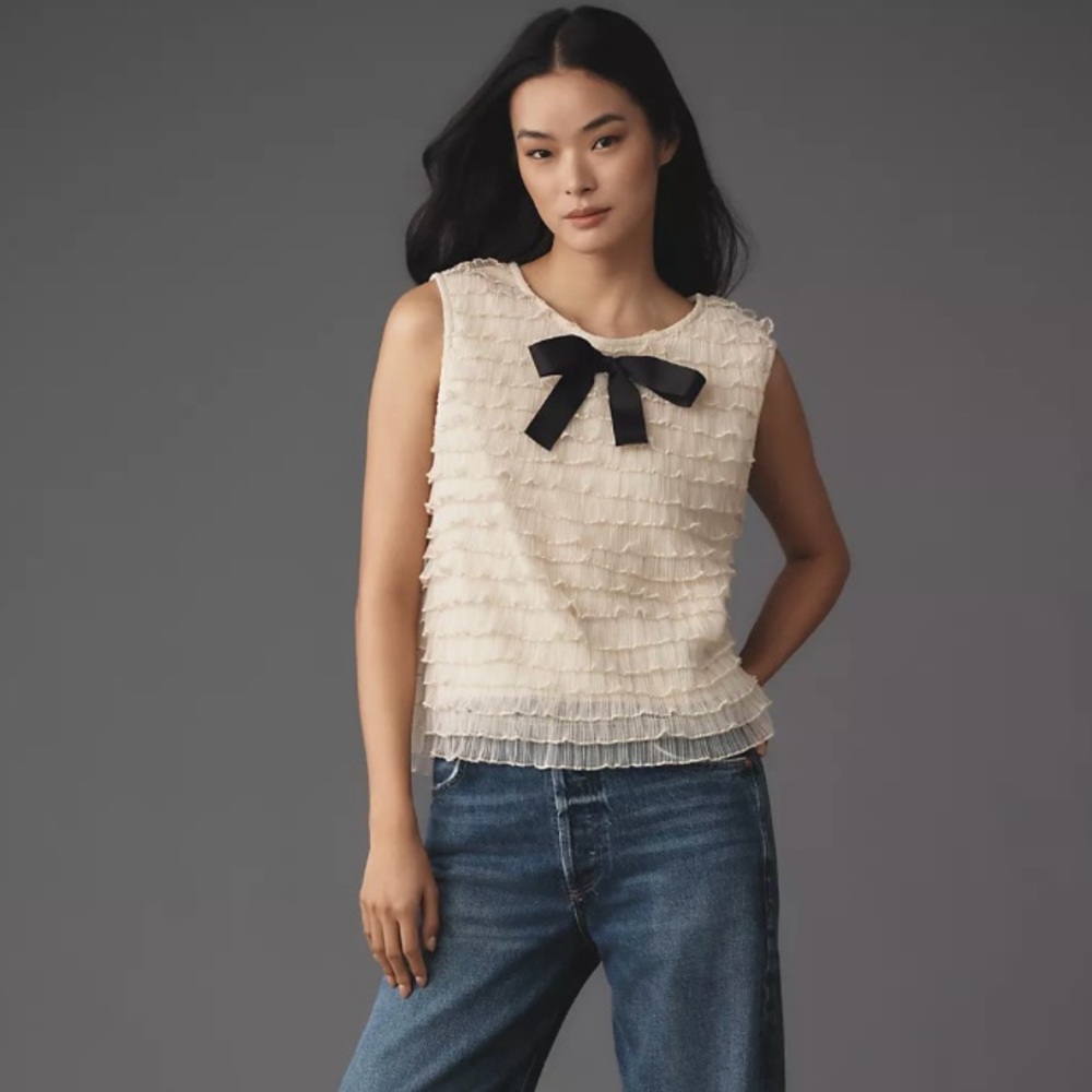 Anthropologie Tassel Bow Tiered Ruffle Tank
